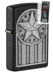 Zippo 49639 American Metal Emblem Black Matte Lighter + FLINT PACK