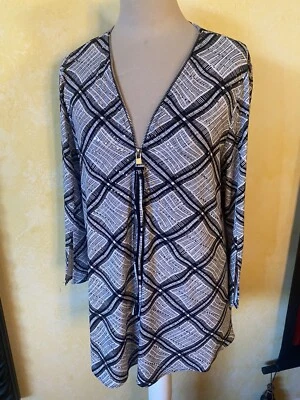 Joseph Ribkoff 8 NWT Black White Gray Zip Tunic Top Plaid Sparkle