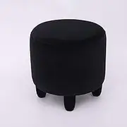 Ottoman Round Pouffe Footstool, Living Room Coffee Table 4 Foot Solid Wood Stool Nordic Removable Washable Fabric Foot Stool for Balcony Bed End Office,Black