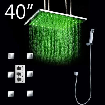 40" Ceiling Mount Luxury Bathroom Shower Set Head with 6 Massage Jets Spray