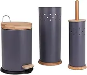 White Magic Eco Basics 3-in-1 Bathroom Set – Bamboo & Recycled Plastic – Rust-Resistant Chrome – Includes Toilet Brush, Roll Holder & 3L Bin – Practical & Stylish – Charcoal