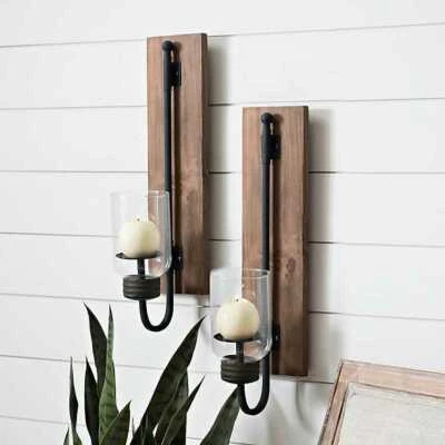Lankford Wood and Metal Sconces, Set of 2