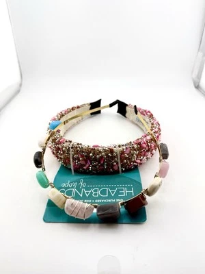 Hand Bands Lot Of 2 New Pink Bling And Multicolor stones on headband MS-1