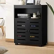Oikiture Buffet Sideboard Shoe Storage Cabinet Slatted Doors Cupboard Black