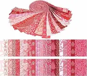 [Soimoi] 40Pcs Asian Block Print Precut Fabrics Strips Roll Up 1.5x42inches Cotton Jelly Rolls for Quilting - Pink