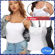 3 Pack Women Built-in Bra Vest Camisole Casual Spaghett Strap Singlet Tank Tops