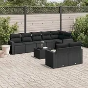 9 Piece Garden Sofa Set with Cushions, Black Poly Rattan Outdoor Furniture Set for Patio, Backyard, or Balcony, Includes Table and Chairs, UV-Resistant, Modular Design, Dimensions: 65.5x62x69 cm