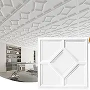 WOWSTAR 12-Pack 24"x24" Drop Ceiling Tiles, 3D Decorative Glue Up Ceiling Tiles, White