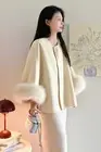 Womens Wool Real Fox Fur Sleeves Double-sided Wool Cloak Warm Short Coat Jackets