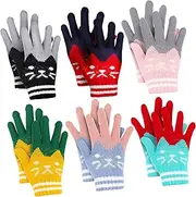 [TENDYCOCO] 6 Pairs Boys and Girls Warm Winter Gloves Knit Children's Mittens Bulk Kitten Pattern