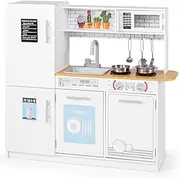 HONEY JOY Kids Kitchen Playset, Toddler Pretend Kitchen Toy Set w/Stoves, Removable Sink, Oven, Microwave, Dishwasher, Water Dispenser, Blackboard, Kitchenware Accessories, for Boys Girls Aged 3+