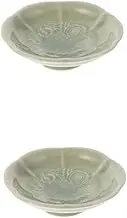 DEARMAMY 2pcs Ceramic Storage Tray Dipping Sauce Cups Dip Cups Seasoning Bowl Mini Serving Bowls Decorative Plate Spice Dishes for Cooking Condiments Server Dishes Light Green Ceramics