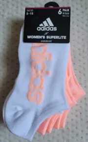 Adidas 6 Pair Womens Aeroready Superlite arch support NO SHOW white orange socks