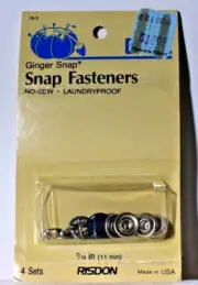 NIP Vintage Ginger Snaps Snap Fasteners Dritz No Sew Laundryproof