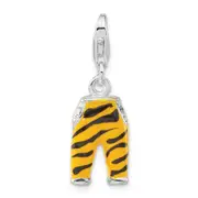 Sterling Silver Polished 3-D Cz & Black/Yellow Enamel Tiger Pants W/ Lobster Clasp Charm