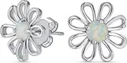 [Bling Jewelry] Simple Created Orange Fire White Opal Daisy Flower Stud Earrings For Women Teen 14K Gold Plated .925 Sterling Silver October Birthstone