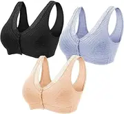 [MAXKASADI] 3Pack Everyday Cotton Snap Lace Bras - Women's Front Close Builtup Sports Push Up Wire Free Bra