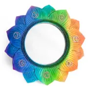 Lotus Shaped Chakra Wall Mirror Accented By Symbols Representing The 7 Chakras