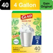 Glad 4 Gal Small Trash Bags, Gain Scent, Febreze Fresh, 40 Quick-Tie Bags