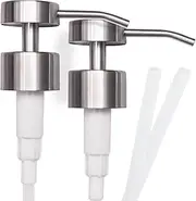 Elegant Flat Top Stainless Steel Soap and Lotion Dispenser Pumps 2 Pieces Replacement for Your Bottles includes 2 Nine Inch Tubes …