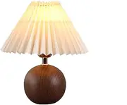 Lexi Lighting Orbelle Table Lamp, Walnut Globe Ceramic Fixture Base with Beige Fabric Shade, Overall Height 28cm, Ideal Bedside Lamp for Living Room, Bedroom, Dining Room Décor