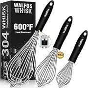 Stainless Steel Wire Whisk Set - 3 Packs Balloon Whisk, Thick Wire Wisk ＆ Strong Handles, Egg Frother for Cooking, Blending, Whisking, Beating and Stirring (7"+9"+11")