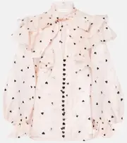 [Zimmermann] Zimmermann Crush embroidered ruffled linen-blend blouse AU 8 pink