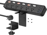 JUNNUJ Clamp Power Strip Standing Desk with 20W USB C, 2 in 1 Clip Desktop Surge