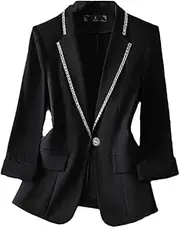 [Generic] Women Blazer Jacket Spring Three-Quarter Sleeve Thin Diamond-Encrusted Suit Jacket Coats