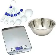 Wedding Registry Must Haves, Kitchen Essentials for First Apartment - Kitchen Scales Digital Weight Grams and Ounces, Teaspoon & Tablespoon Measuring Spoons Bundle with 5qt Stainless Steel Mixing Bowl