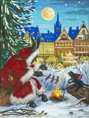 1.5x2 DOLLHOUSE MINIATURE PRINT OF PAINTING RYTA 1:12 SCALE XMAS Krampus Cat Art
