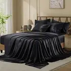Silk Like Satin Bed Sheets, 6-Piece Black California King Size Satin Sheets f...