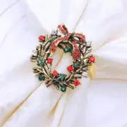 Metal Rhinestone Christmas Napkin Ring Xmas Wreath Napkin Holder Table Decor