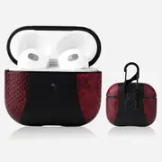 For AirPods 3rd Gen Case, PU Leather Snakeskin Texture, Protective Cover, Buckle, Wine Red