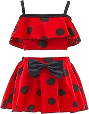 [Dressy Daisy] Toddler Little Girls Ladybug Red & Black Polka Dots Two Piece Swimwear Swimming Suit Swimsuit Swim Dress Costume Set Size 3-10, Tankini Bikini