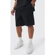Mens Black Plus Elasticated Waist Applique Short Length Relaxed Shorts
