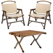 Bamboo Foldable Camping Table + 2 Chairs Waterproof Wood Wooden Travel Set Kit