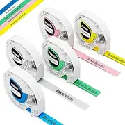 Phomemo Label Tape, Replacement for Letratag LT-100H Refill, LT12 P12 Pro Label Maker,12mm x 4m White/Pink/Blue/Yellow/Green, Label Tape Compatible with LetraTag LT-100H 200B Label Maker, 5-Pack