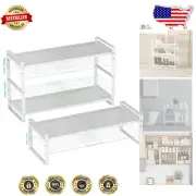 Heavy Duty Stackable Metal Spice Organizer - Adjustable Kitchen Shelf (3-Pack)