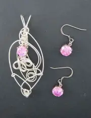 JEWELRY SET PINK CZ GEM WIRE WRAP STERLING SILVER WIRE