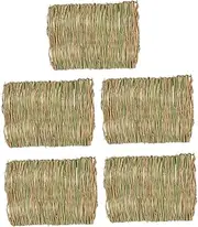 ERINGOGO 5Pcs Natural Grass Woven Mat for Small Animals Comfortable Rabbit Chew Bed for Chinchilla Hamster Guinea Pig Safe Durable Pet Play Mat
