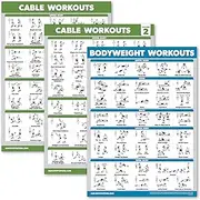 3 Pack - Cable Machine Workout Posters Volume 1 & Volume 2 + Bodyweight Exercise Chart