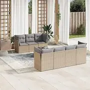 8 Piece Garden Sofa Set with Cushions Beige Poly Rattan Patio Bar Sets
