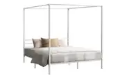 Oikiture Metal Canopy Bed Frame Double Size Beds Platform White