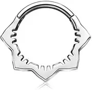 [Generic] 1Pcs 16G Stainless Steel Nose Rings Silver Flower Hinged Septum Ring 8mm Daith Hoop Earring Stacked Septum Rook Clicker Piercing