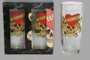 4 Ed Hardy LOVE KILLS SLOWLY Skulls Crossbones Hearts HI-Ball Glasses NIB DISC