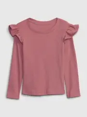 NEW $25 GAP Toddler Girls Pink Sparkle Ribbed Long Sleeve Top Ruffle Detail 3T