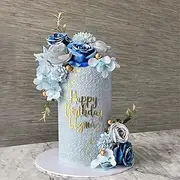 Boho Cake Toppers Blue Flower Cake Topper Artificial Rose hydrangea Cake Decorations for Women Girl Lady Birthday Party Wedding Baby Shower Boho Flower Theme Party Supplies (Style 2)