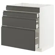 METOD / MAXIMERA base cab f hob/4 fronts/3 drawers, white/Voxtorp dark grey, 80x60x80 cm