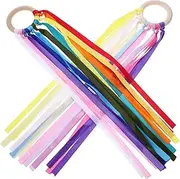 QUMIIRITY 2Pcs Rainbow Hand Kites Creative Ribbon Streamers with Natural Ring Sensory Training for Parties Dance and Gymnastics Activities